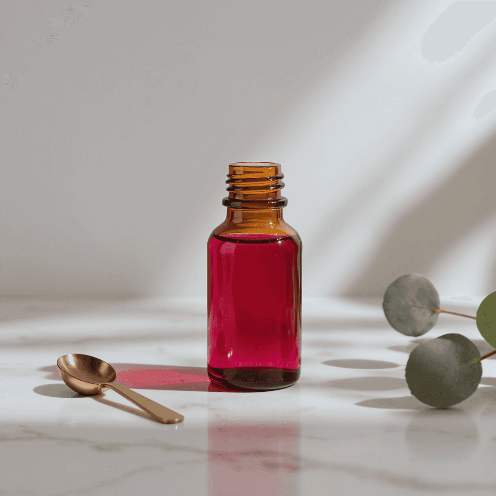 Mop Hoe — 500ml concentrate bottle with gold spoon on cream marble